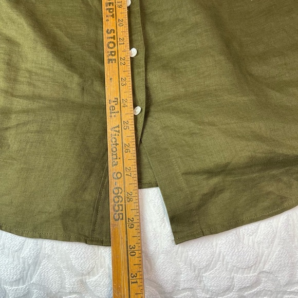 J. Crew Olive Green 100% Linen Women’s Shirt Button Down Size 0 Long Sleeve - Picture 10 of 12